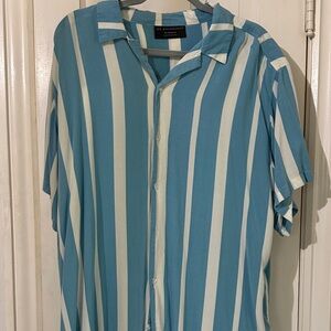 No Boundaries Teal and Cream Striped Men's Shirt